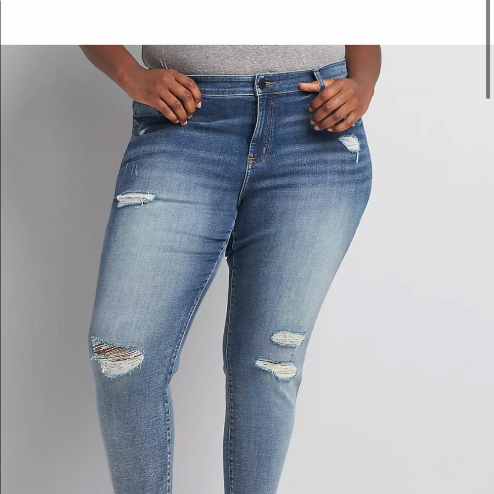 Lane Bryant High Rise Ripped Skinny Jean - medium wash